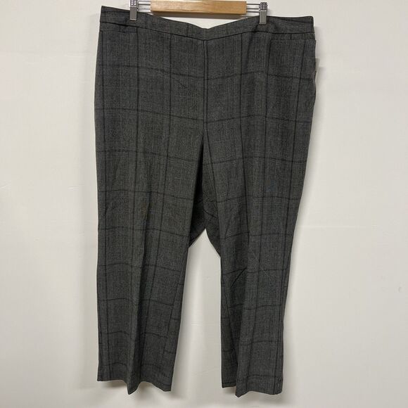Catherines Gray Plaid Straight Leg Pants 2XWP Petite Plus Size NWT Career Office - Picture 1 of 11
